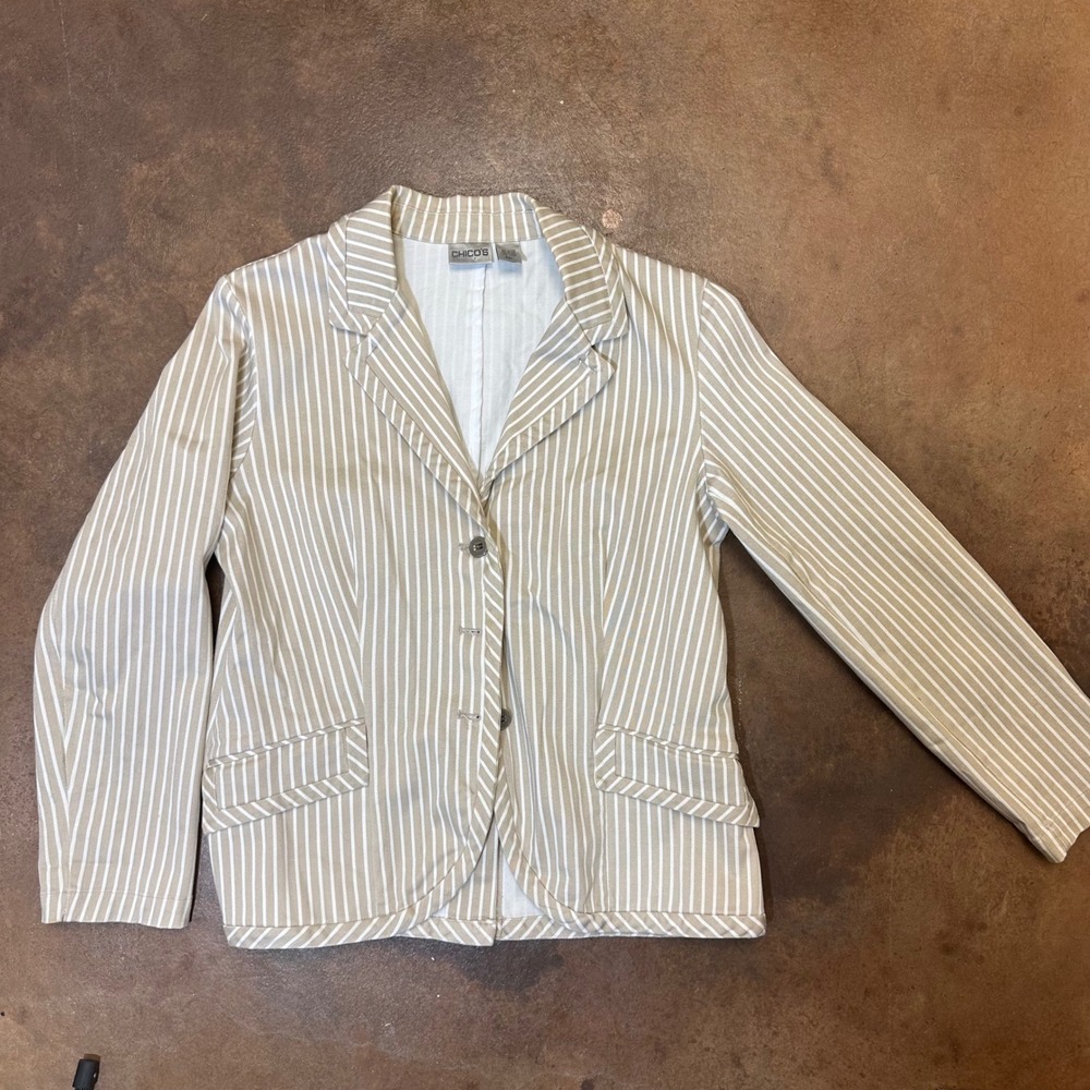Chico's‎ Striped Blazer Career Jacket Button Front Neutral Size 1